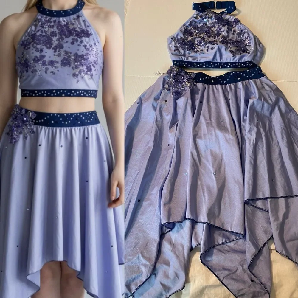 Glamour solo dance costume 2 piece embellished blue SA-Small adult